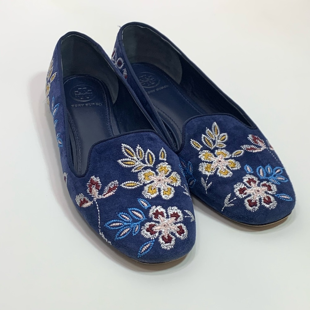 Tory Burch embroidered floral smoking slip…